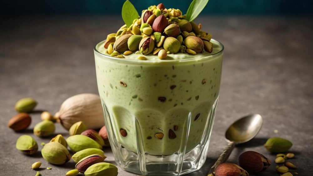 طرز تهیه شیر پسته سنتی با بستنی وانیلی در 5 دقیق