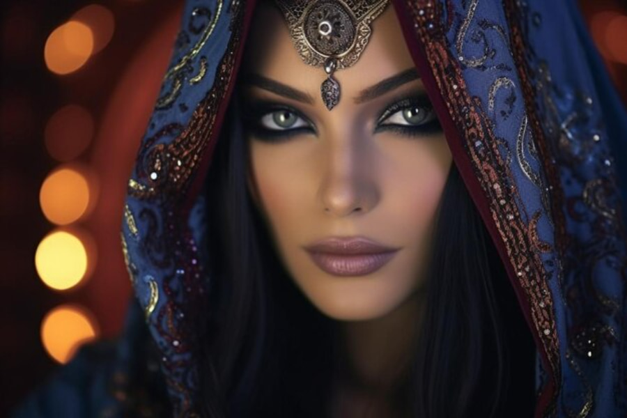 دختری جوان و زیبا که آرایش عربی داره