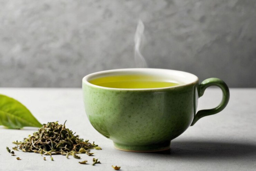 یک فنجان چای سبز داغ