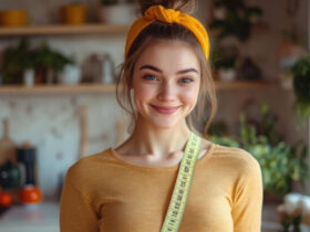 دختری جوان ک زیبا با یک سانتی متر روی شانه؛ مرتبط با لاغری بدون رژیم