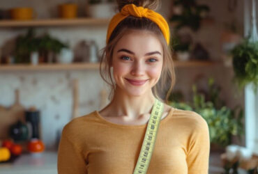 دختری جوان ک زیبا با یک سانتی متر روی شانه؛ مرتبط با لاغری بدون رژیم
