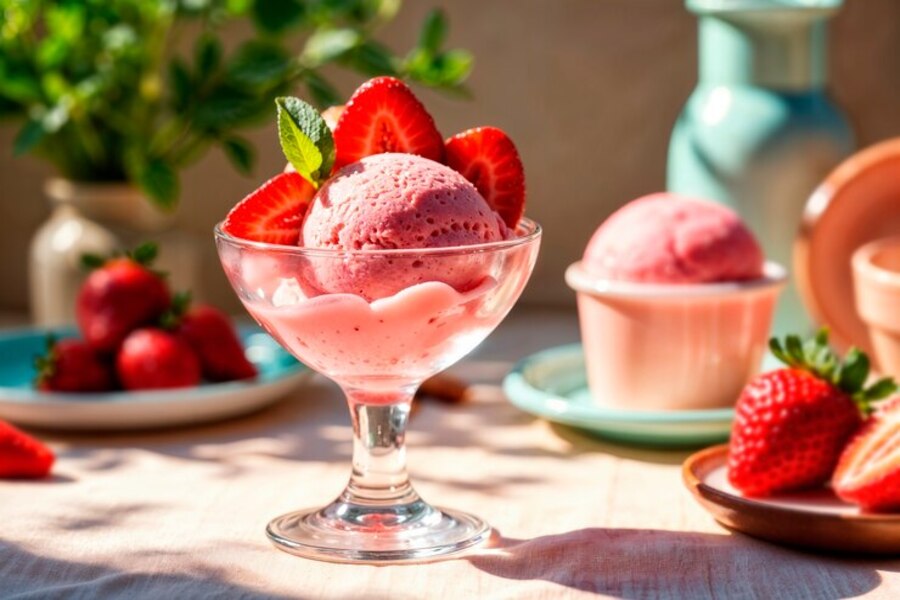 بستنی توت فرنگی خانگی